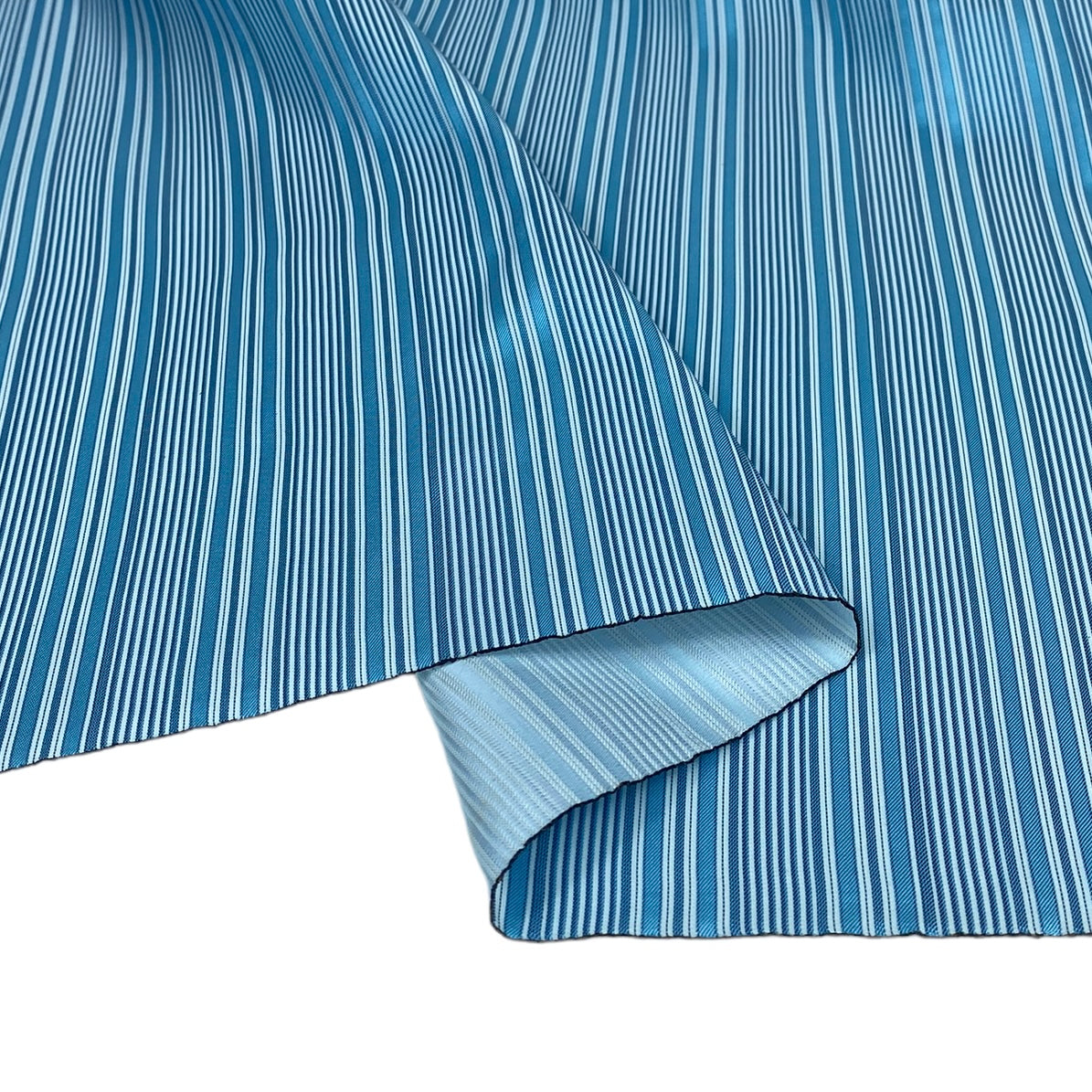 Striped Silk/Polyester - Light Blue/White - Remnant