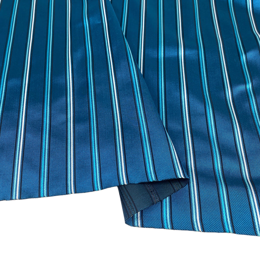 Striped Silk/Polyester Jacquard - Turquoise/Blue/White/Black - Remnant