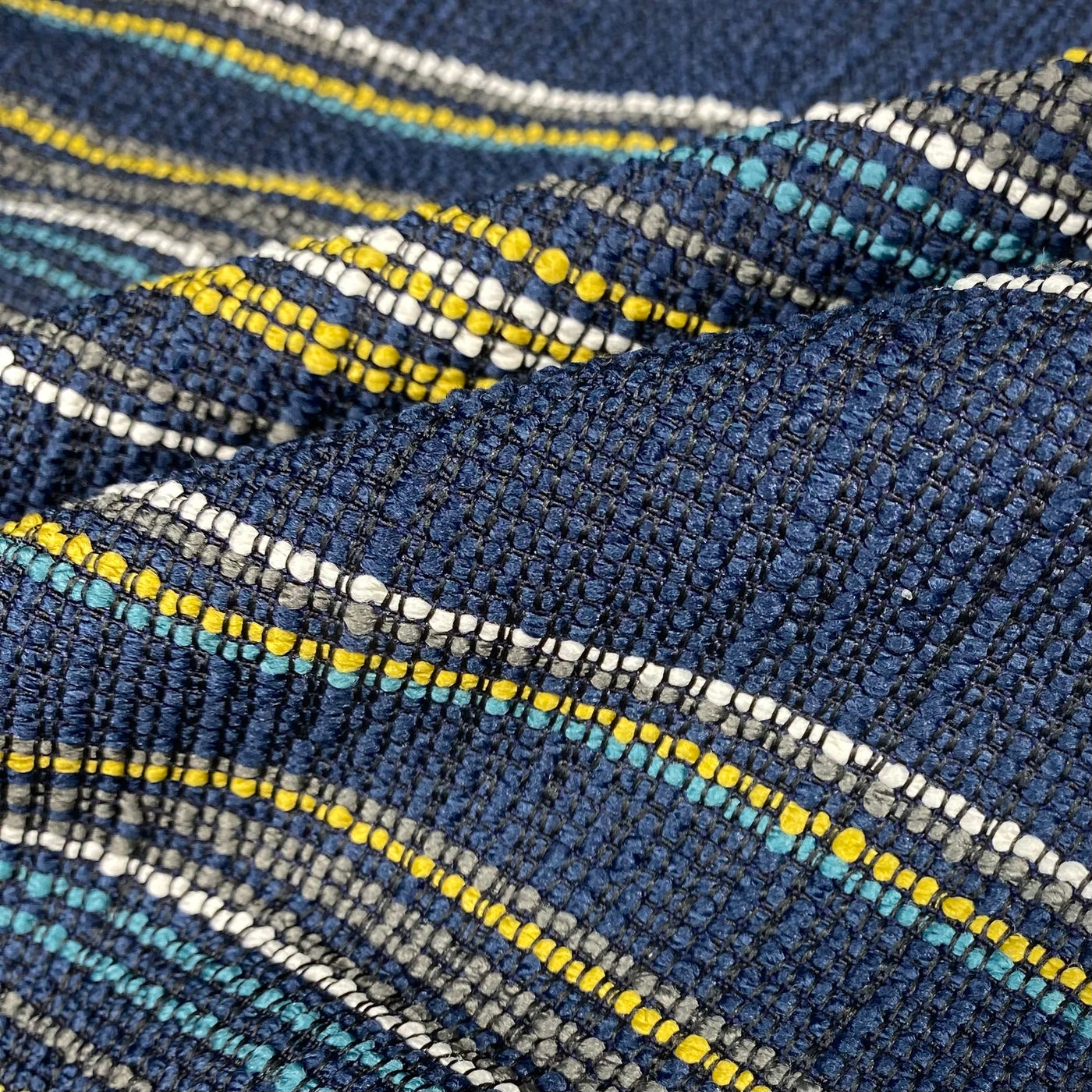 Upholstery Designer Remnant - Striped - Blue/Yellow/White/Grey