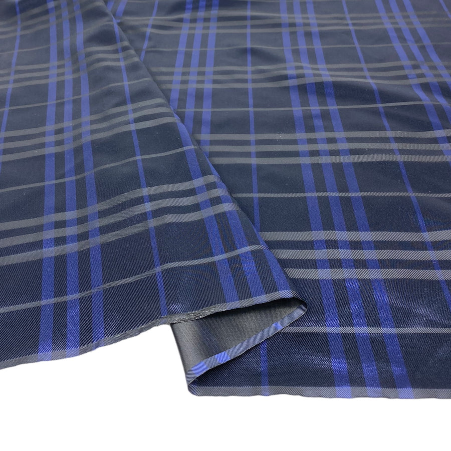 Plaid Silk/Polyester Jacquard - Blue / Black - Remnant