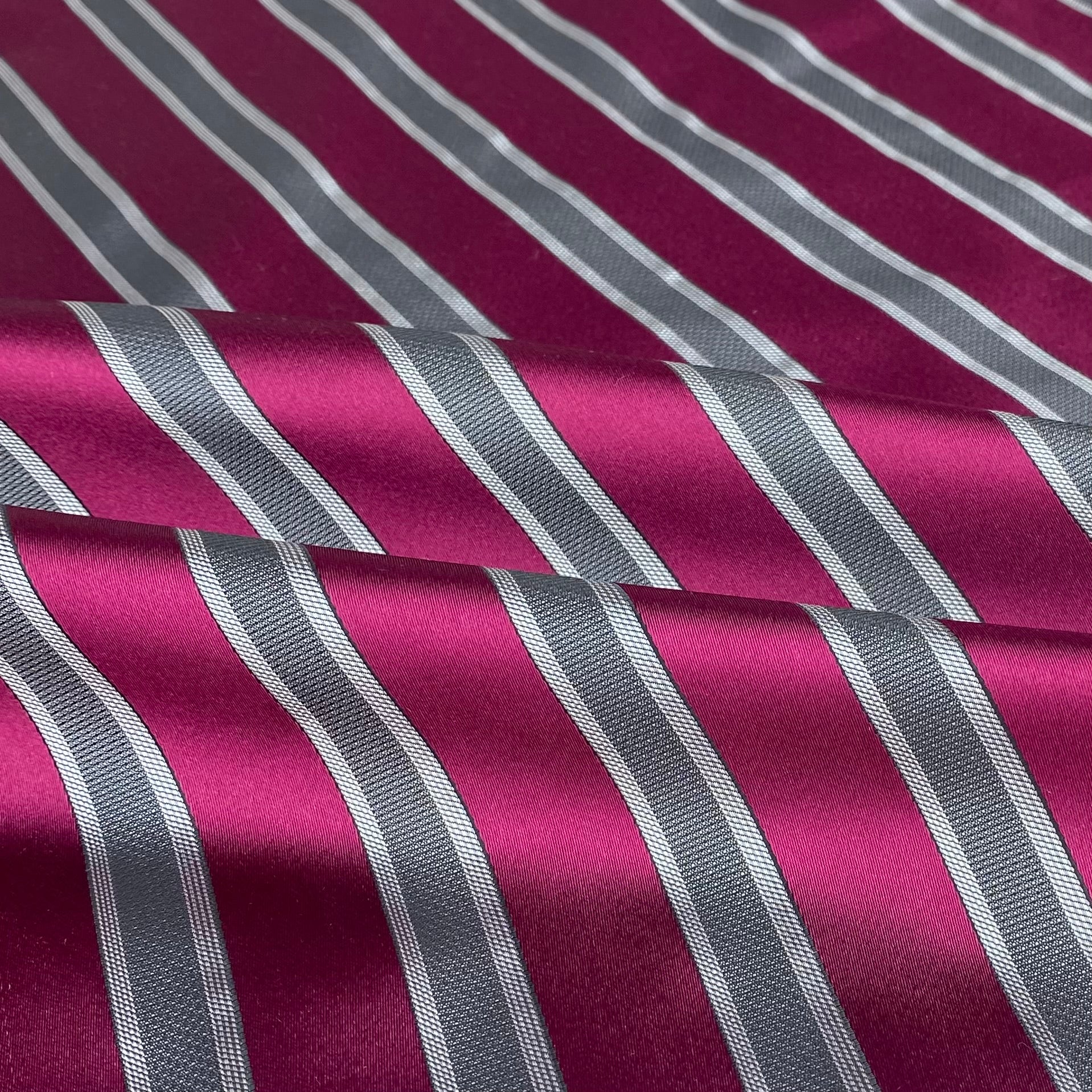 Striped Silk/Polyester - Magenta/Grey - Remnant