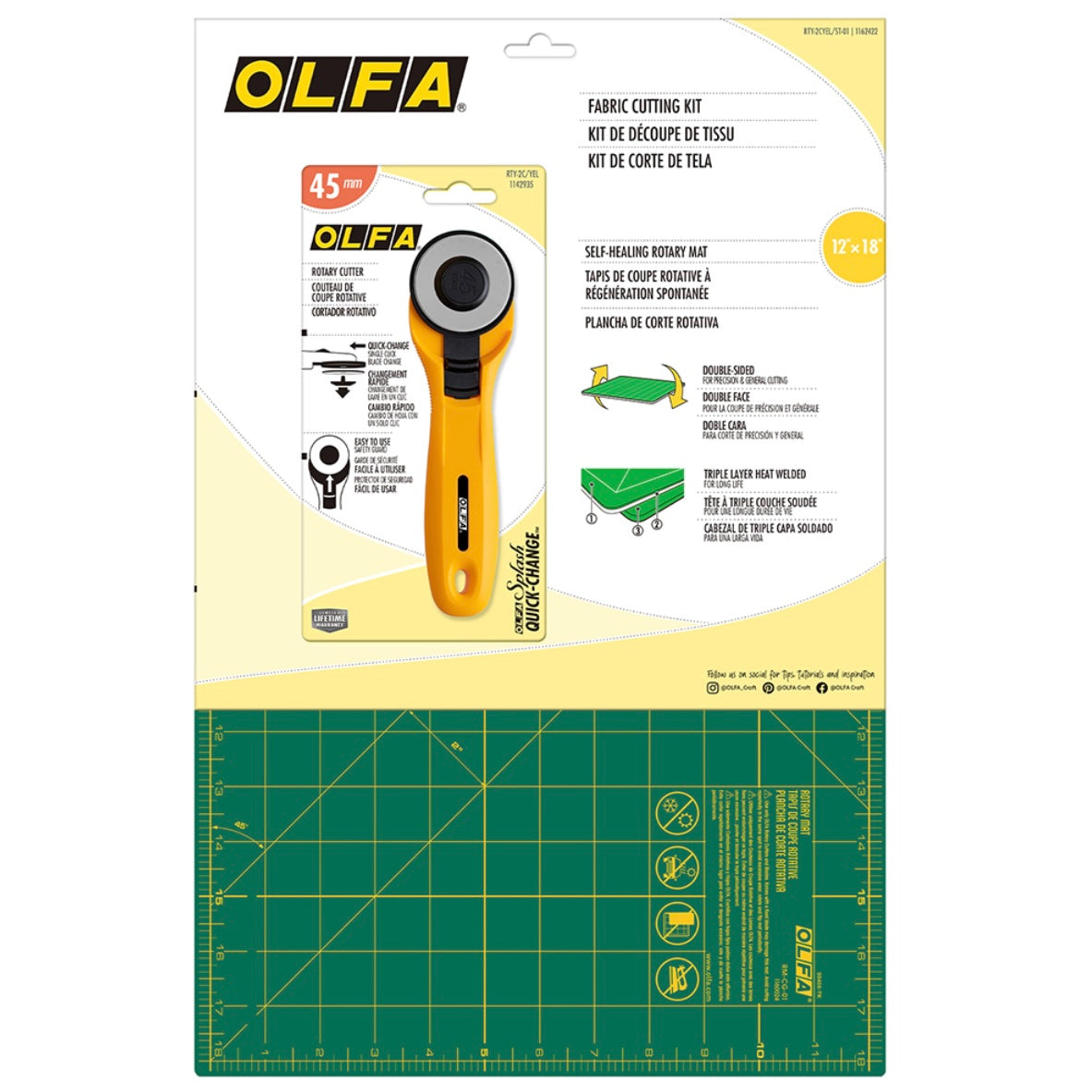 Olfa Cutting Mat 12” x 18” & 45mm Rotary Cutter Kit