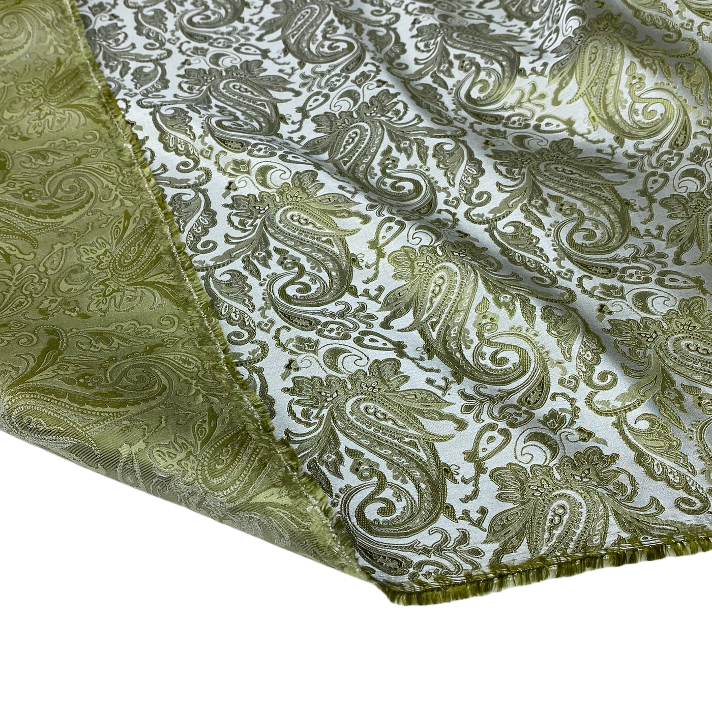 Paisley Silk Jacquard - Green / White - Remnant