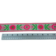 Woven Floral Jacquard Ribbon  - White/Pink/Green