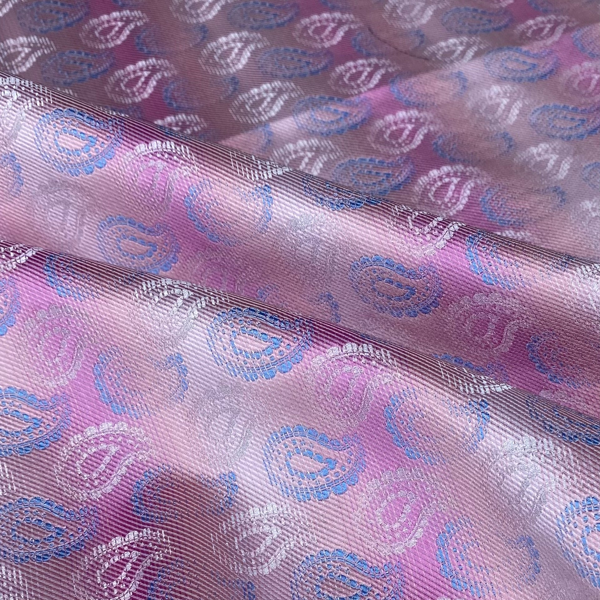 Paisley Silk/Polyester Jacquard - Pink / Blue - Remnant