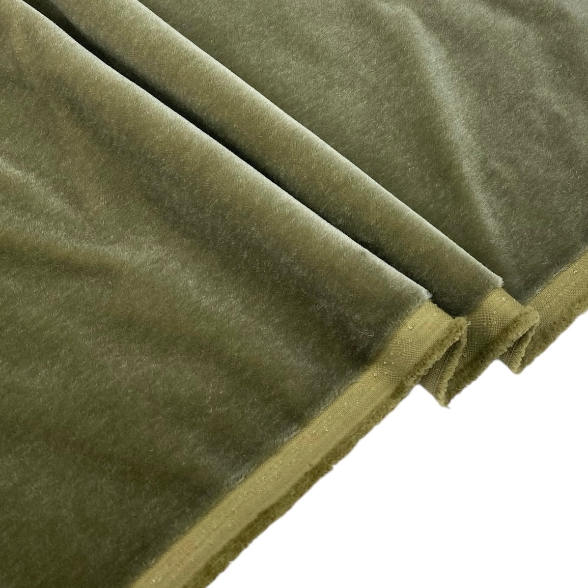 Mohair Velvet Designer Upholstery Remnant - Olive Green