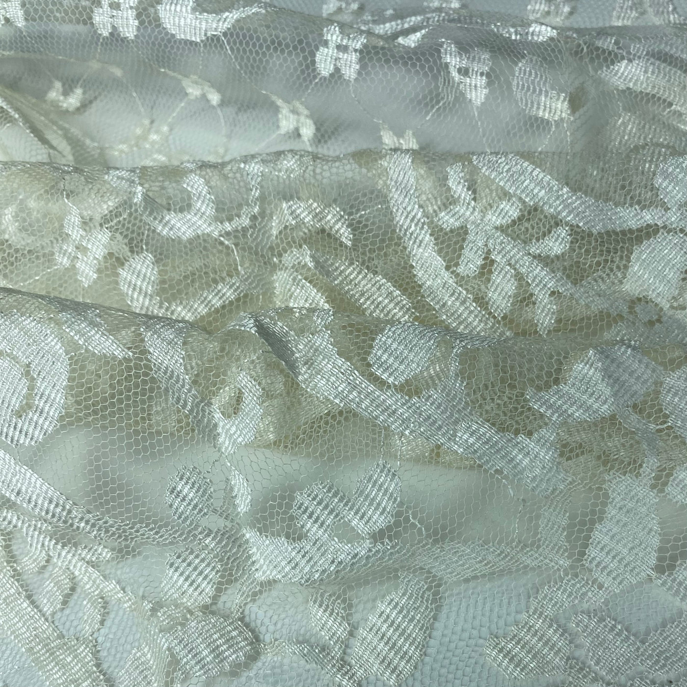 Floral Embroidered Lace with Single Finished Edge - Ivory