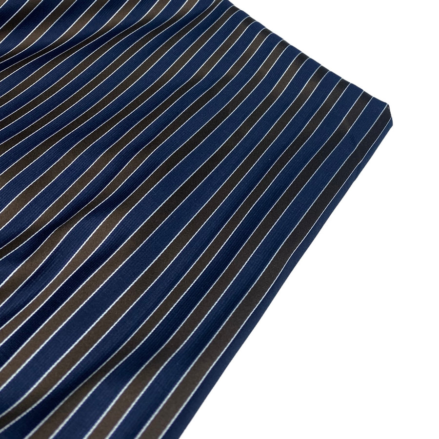 Striped Silk - Navy/Brown/White