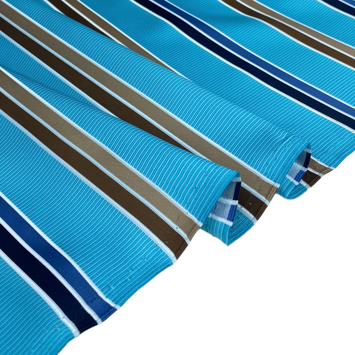 Striped Polyester - Aqua/Blue/Brown/White - Remnant