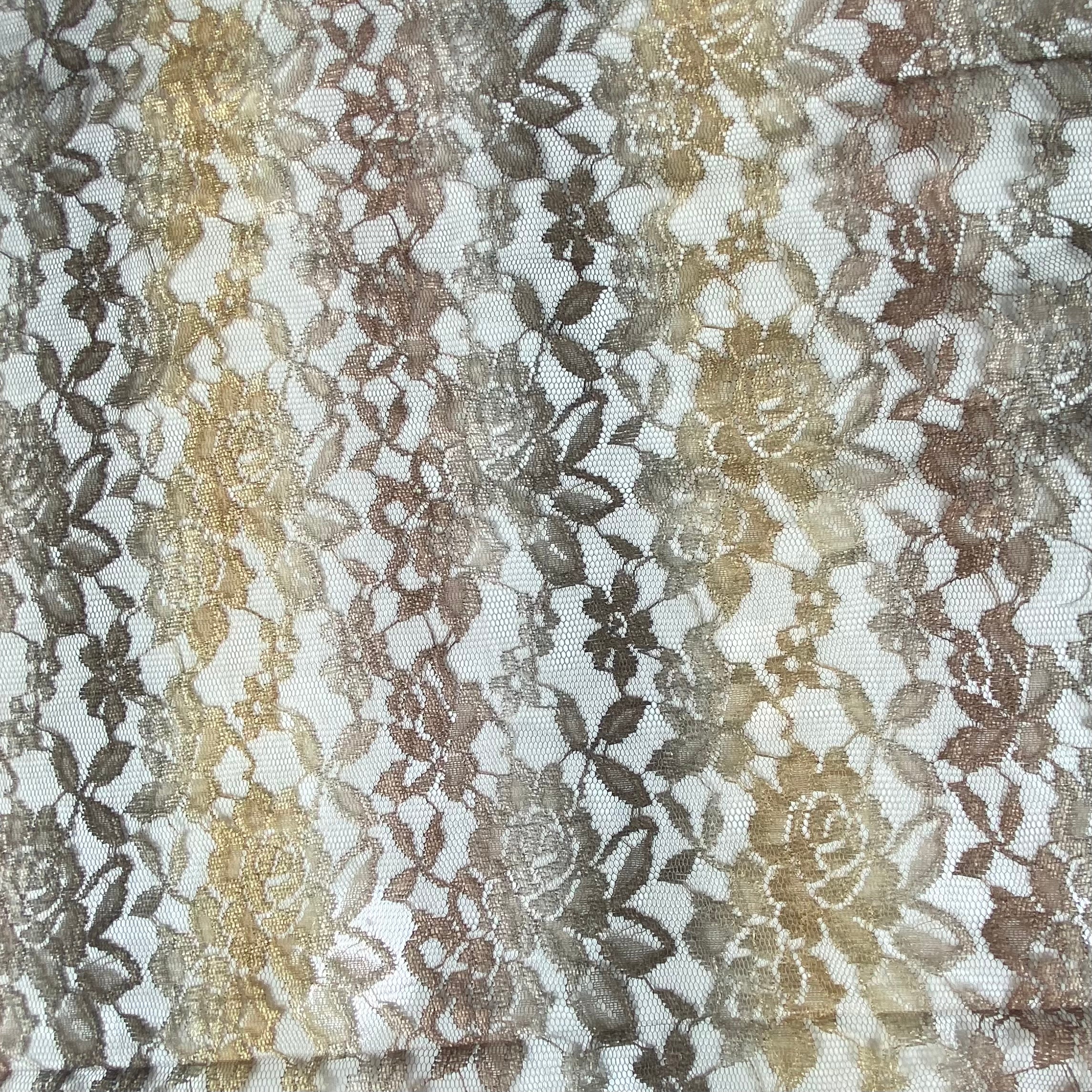 Floral Embroidered Lace - Brown/Yellow