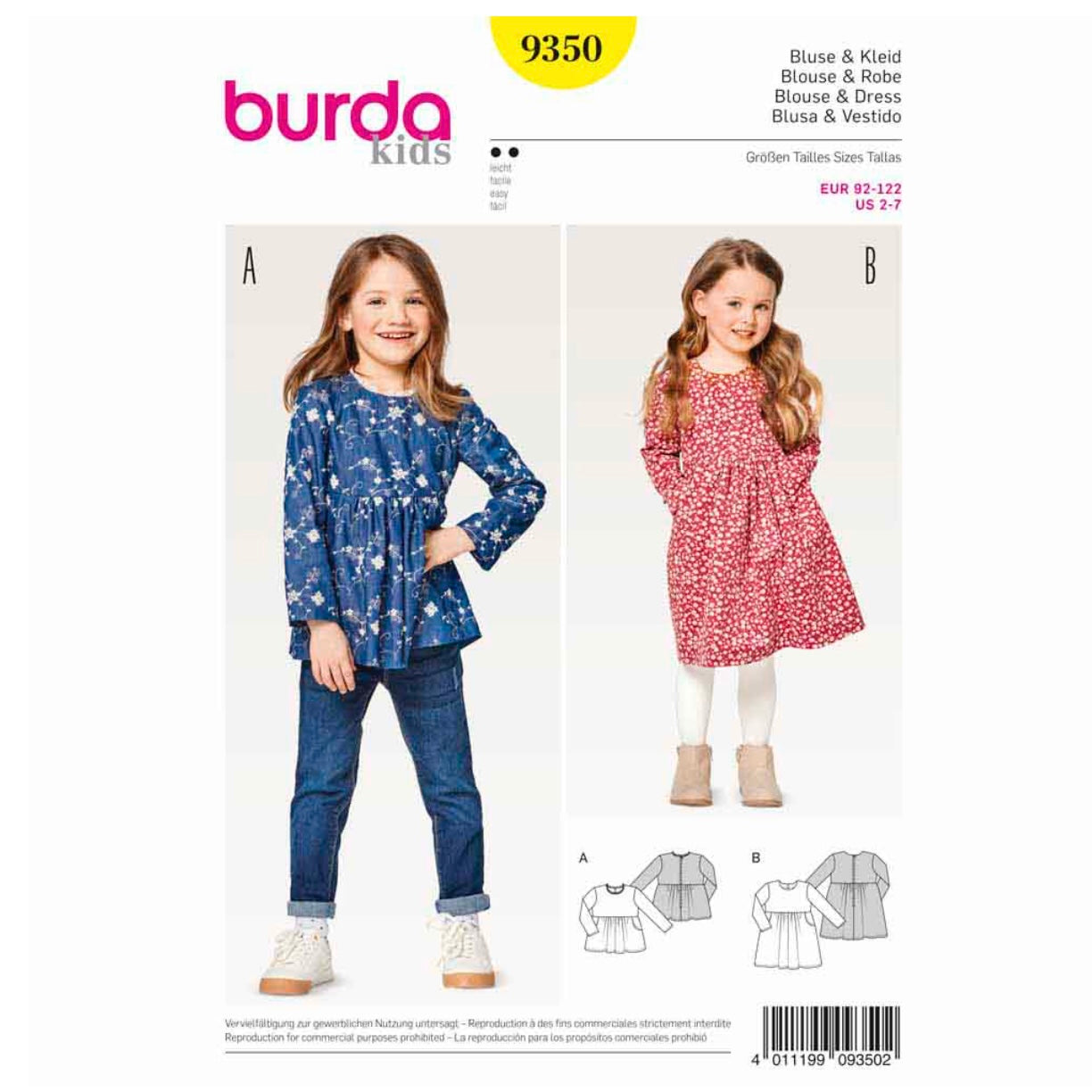 Burda Kids 9350 - Blouse & Dress Sewing Pattern