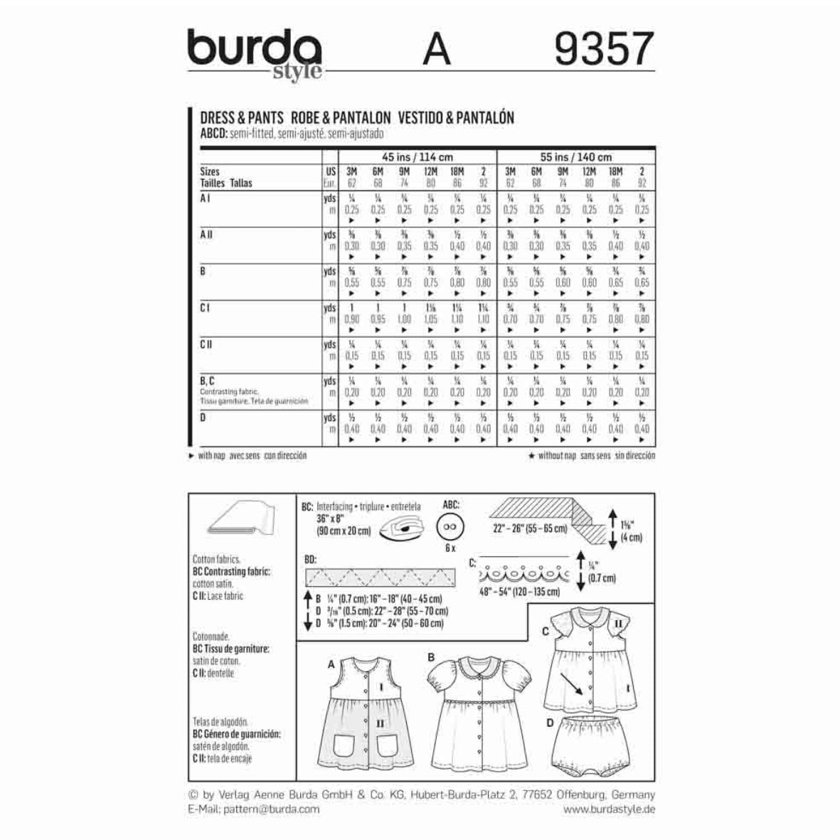 Burda Kids 9357 - Dress & Pants Sewing Pattern