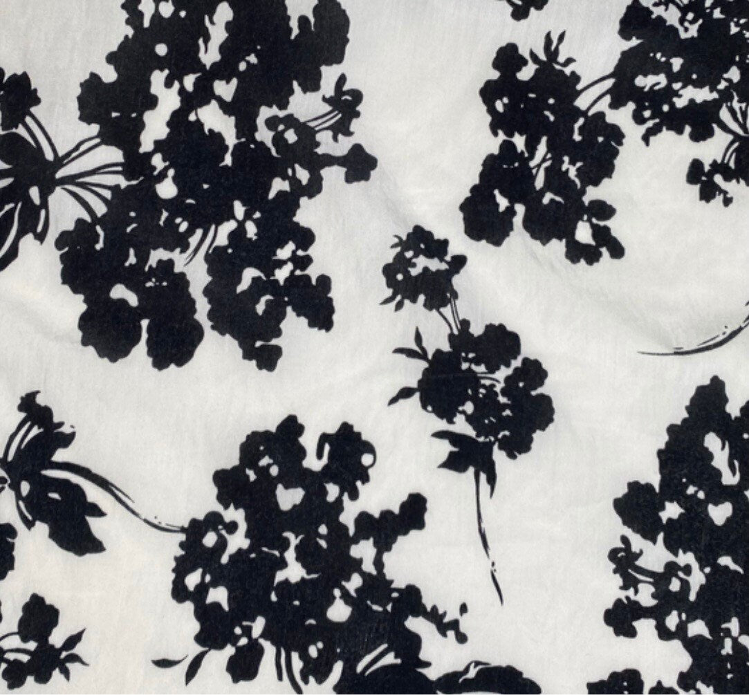 Floral Printed Rayon/Polyester - Black/White