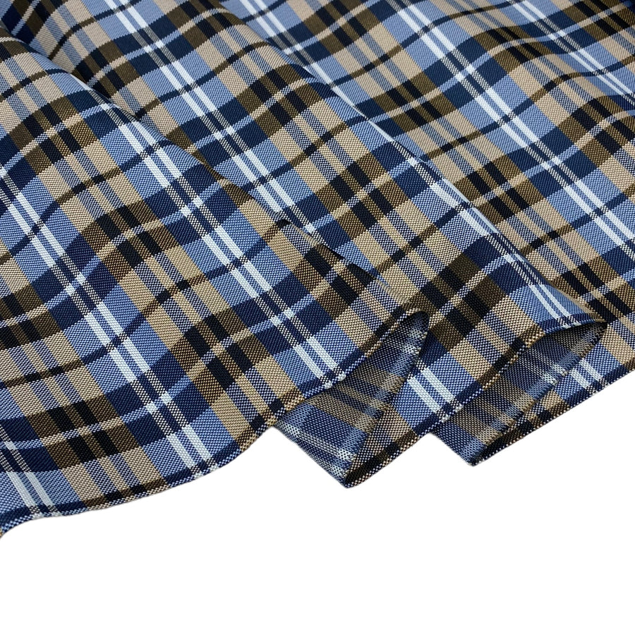 Plaid Silk/Polyester - Blue / Brown / White - Remnant