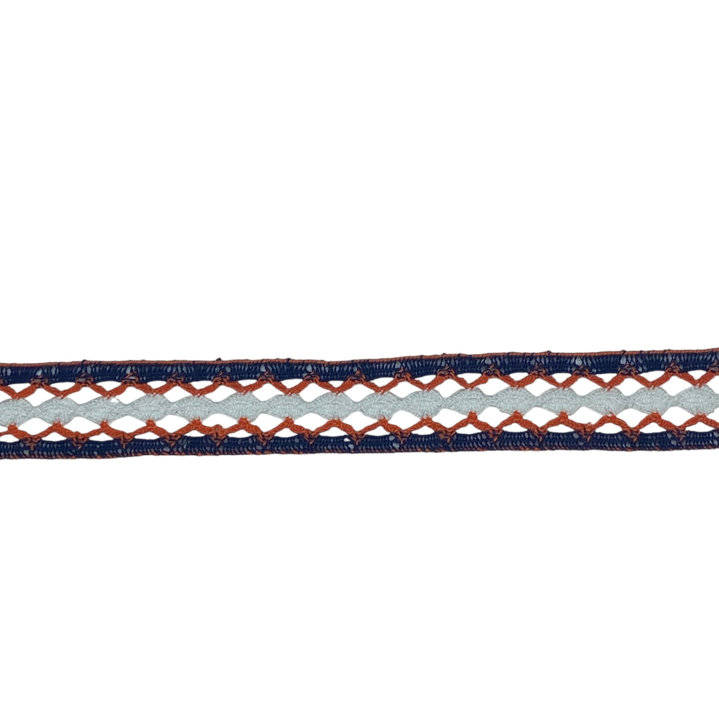 Decorative Crocheted Trim - White/Navy Blue/Orange