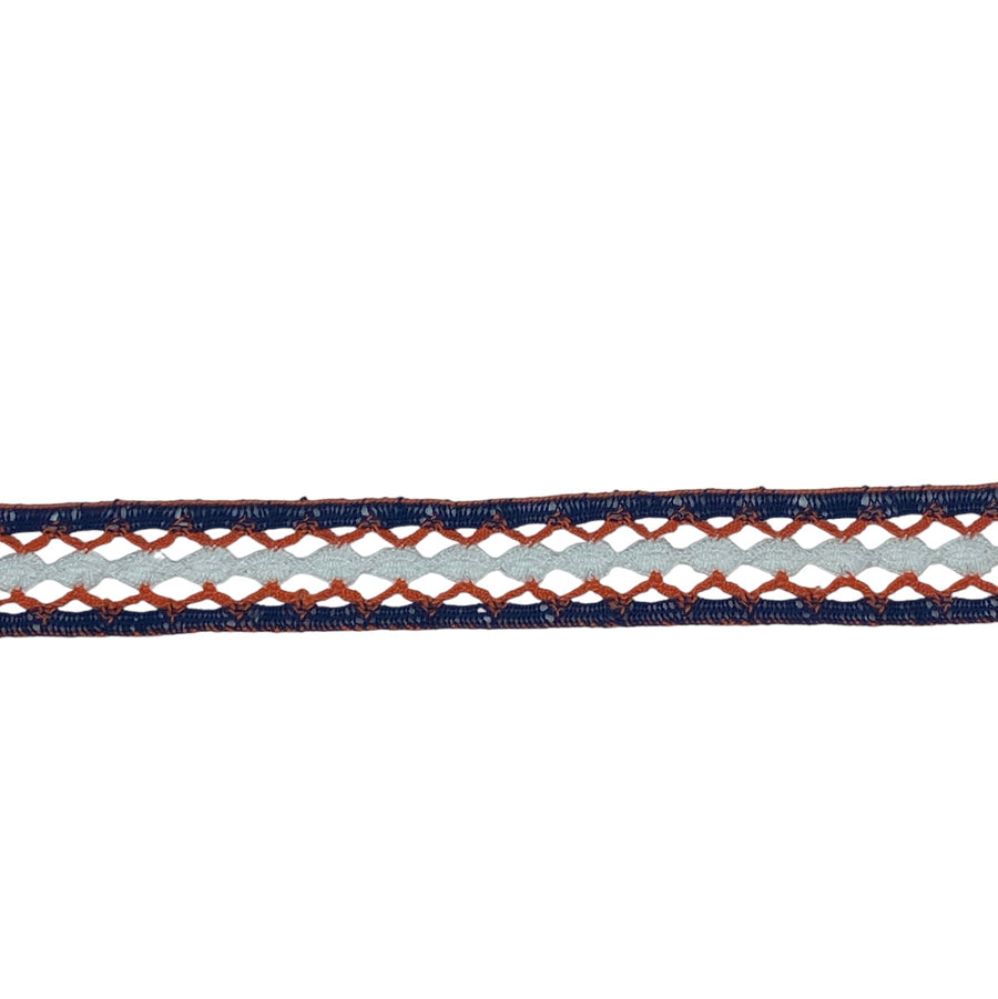 Decorative Crocheted Trim - White/Navy Blue/Orange