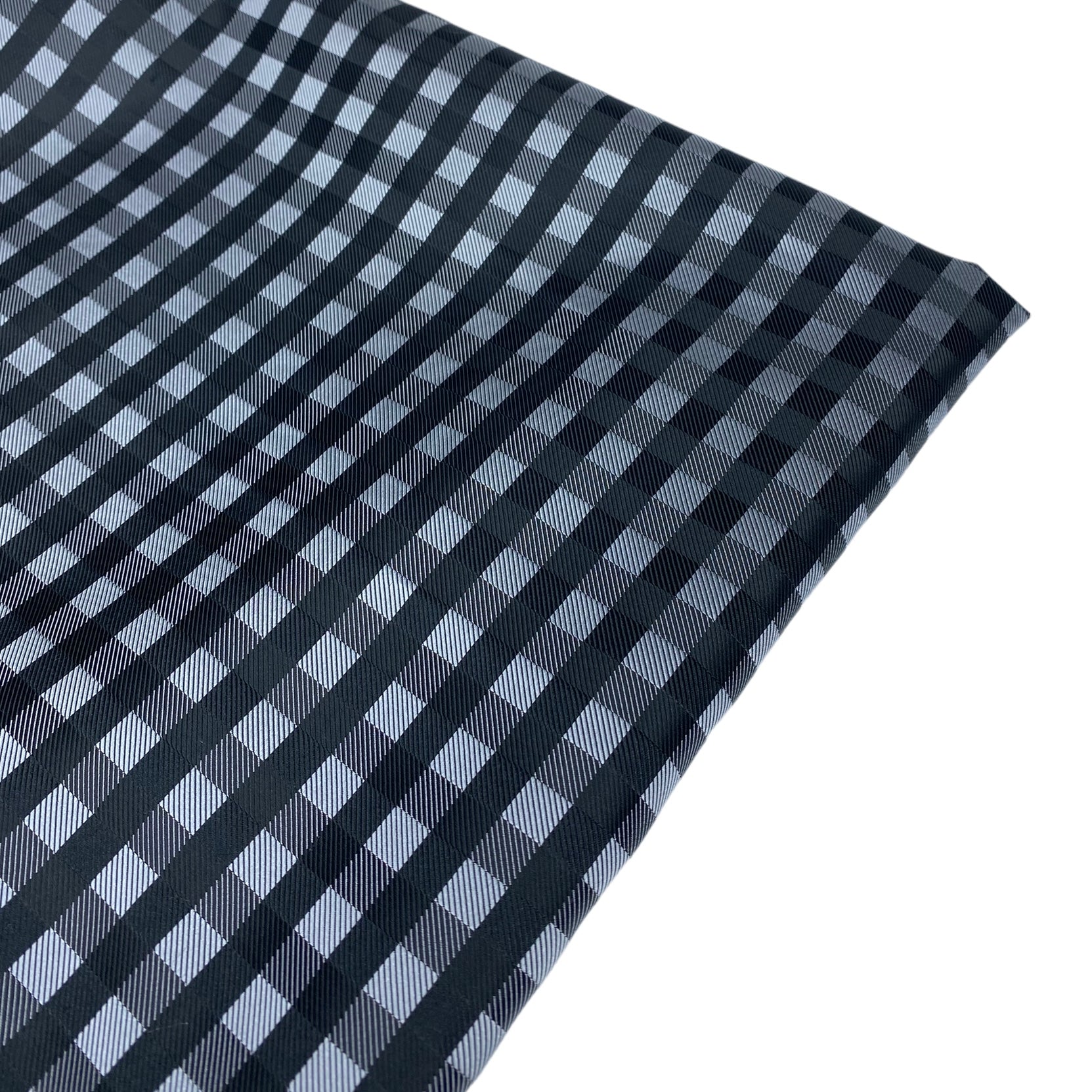 Plaid Silk/Polyester Jacquard - Grey / Black - Remnant