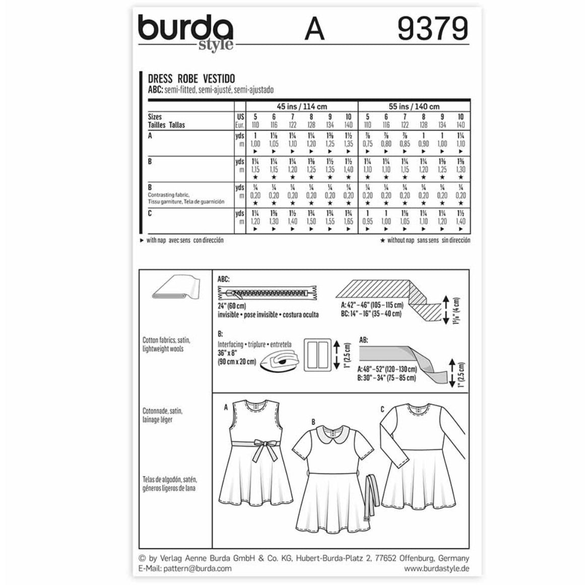 Burda Kids 9379 - Dress Sewing Pattern