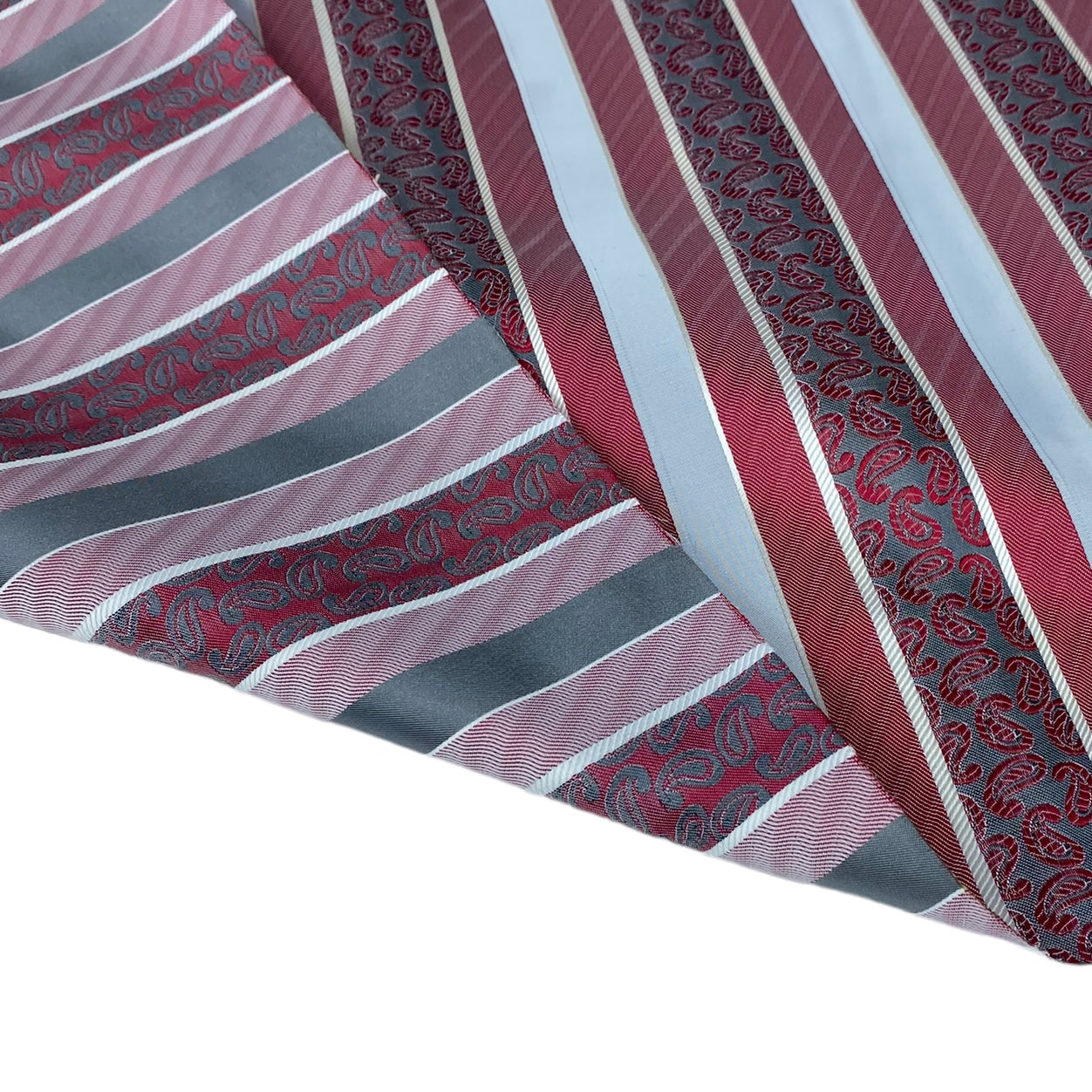 Striped Paisley Silk/Polyester Jacquard - Red / Grey / White - Remnant