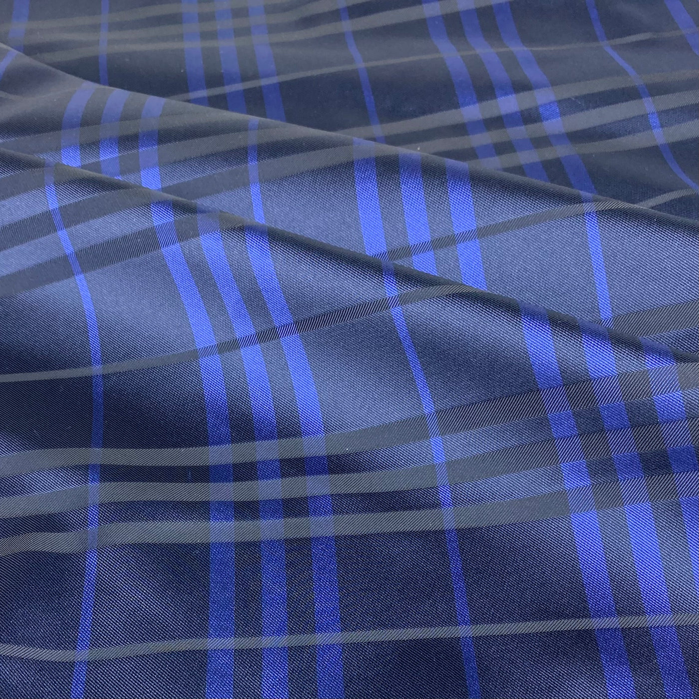 Plaid Silk/Polyester Jacquard - Blue / Black - Remnant