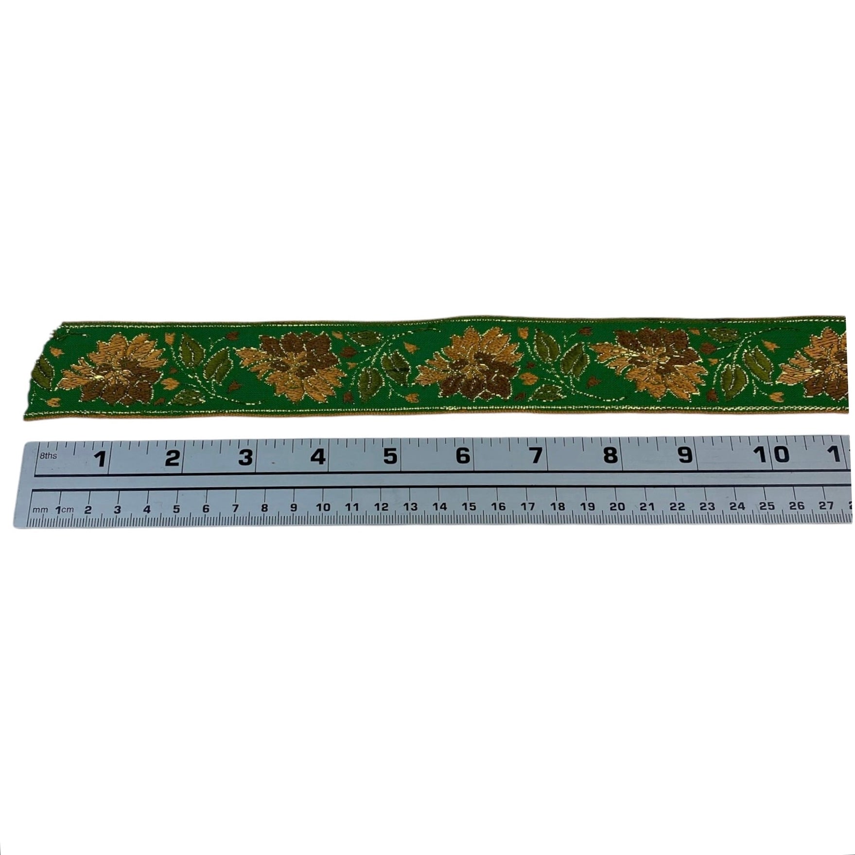 Woven Floral Jacquard Ribbon  - Green/Gold/Copper