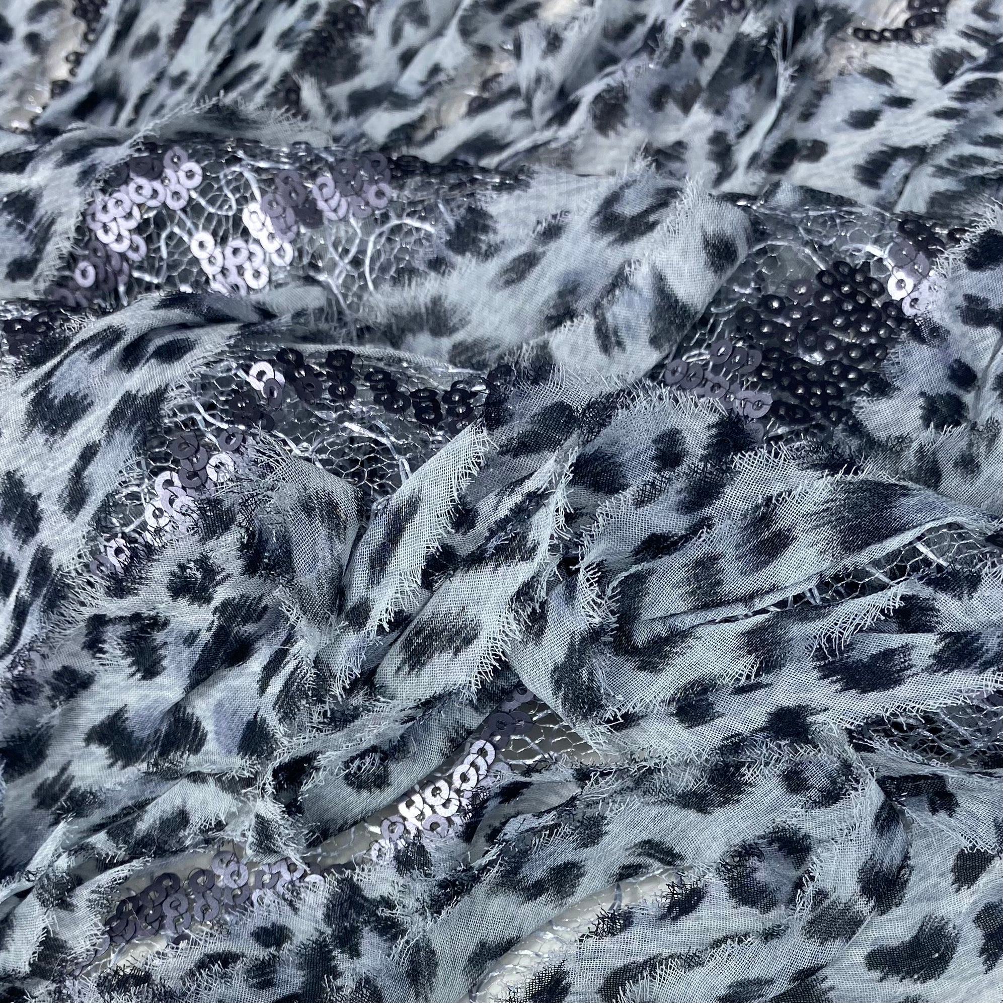 Sequin Lace - Cheetah - Grey/Black