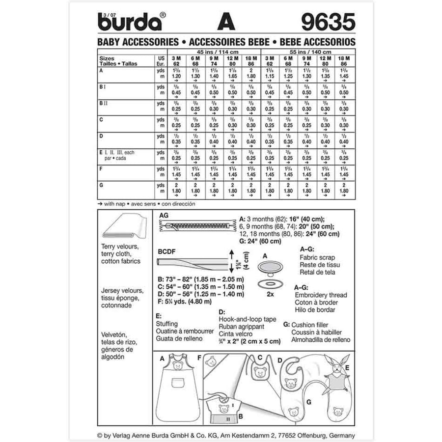 Burda Kids 9635 - Baby Accessories Sewing Pattern