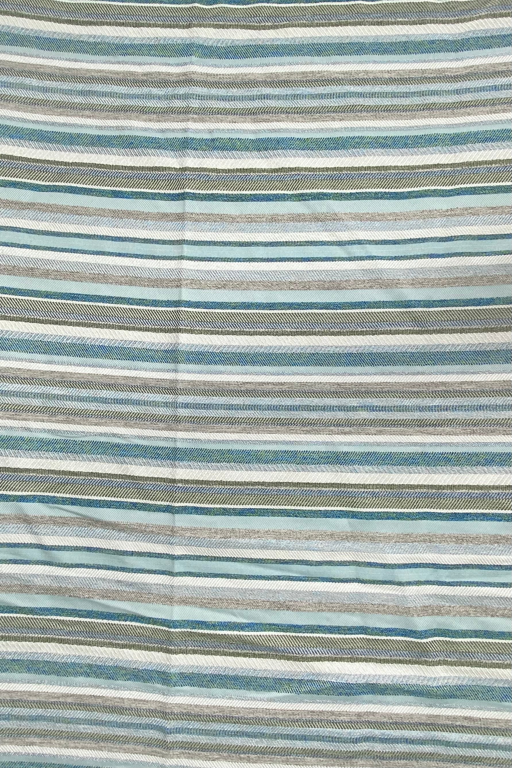 Striped Upholstery Remnant  - Ivory/Blue/Beige/Green