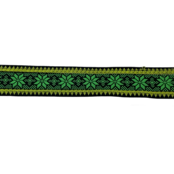 Woven Jacquard Ribbon  - Black/Green/Yellow