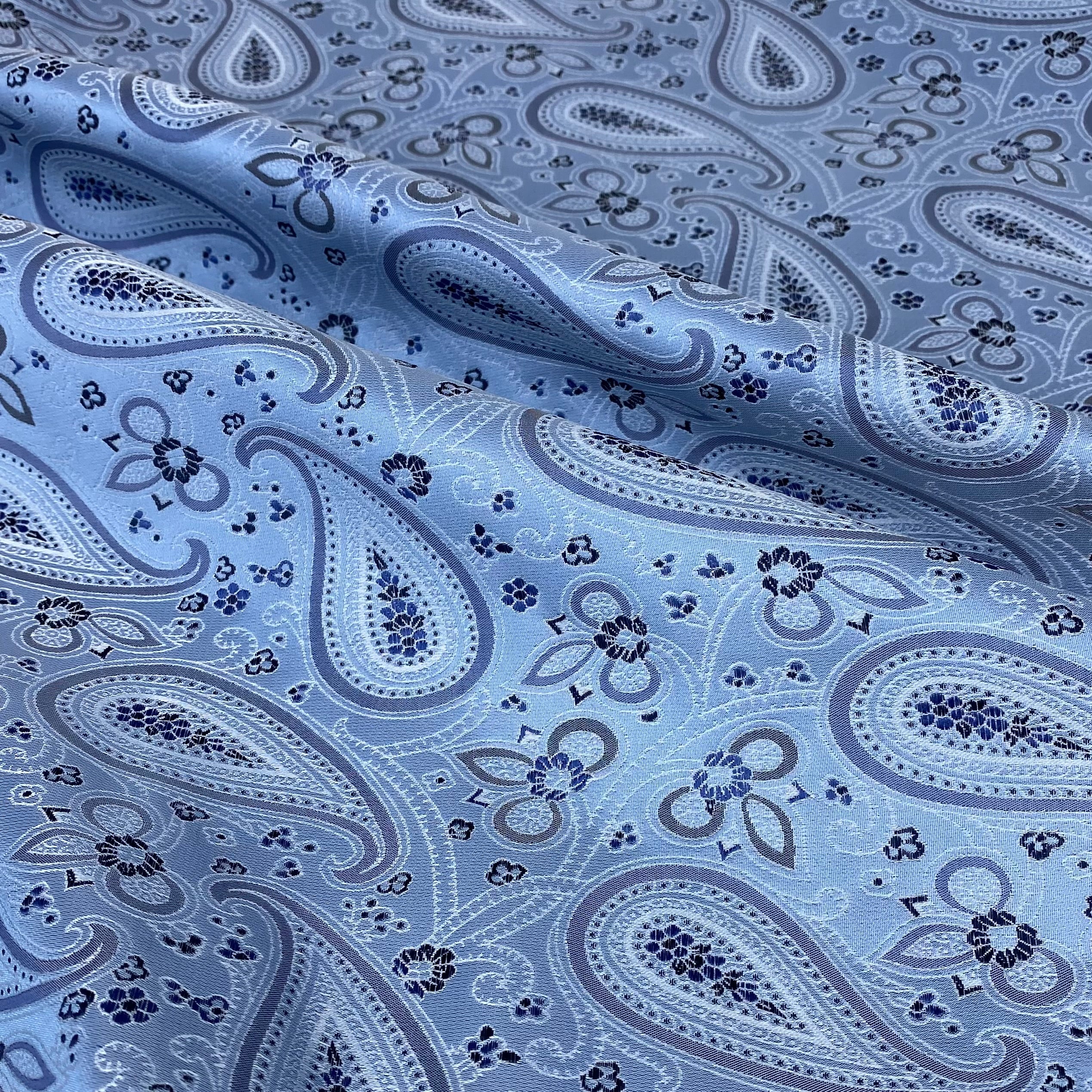 Paisley Silk/Polyester Jacquard Remnant - Blue