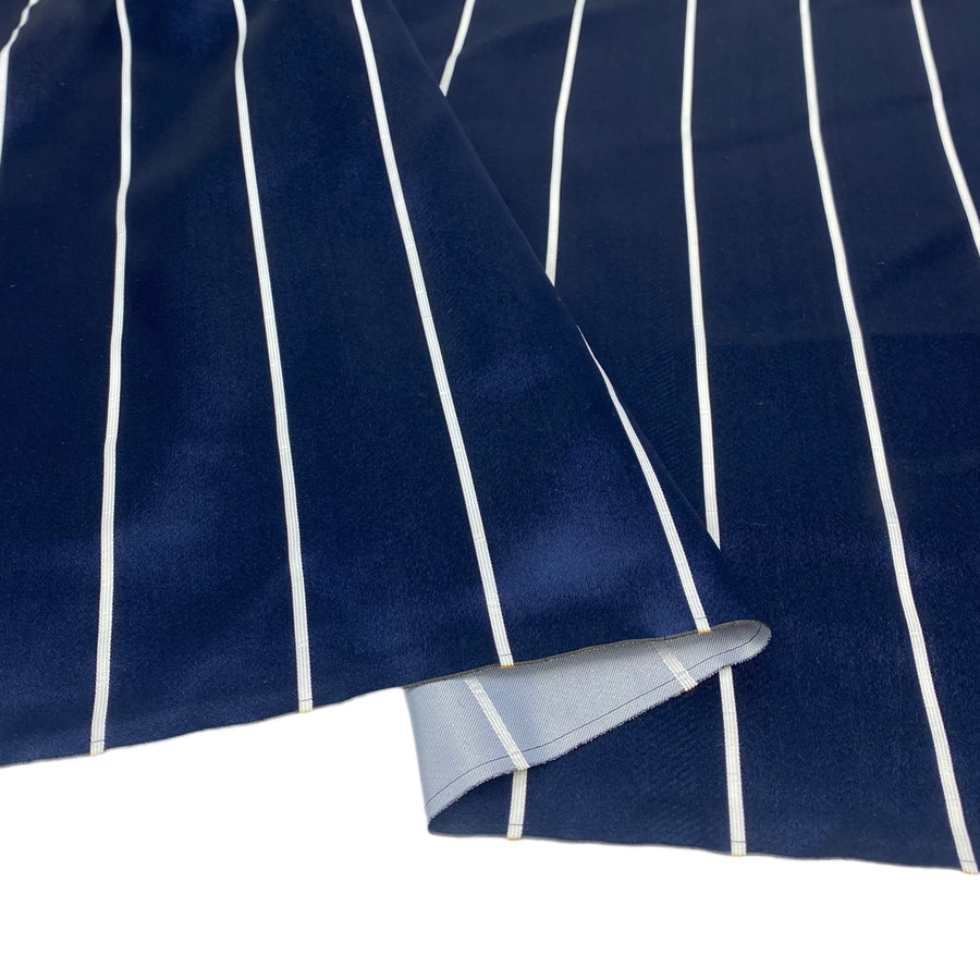 Striped Silk/Polyester Jacquard - Navy/White - Remnant