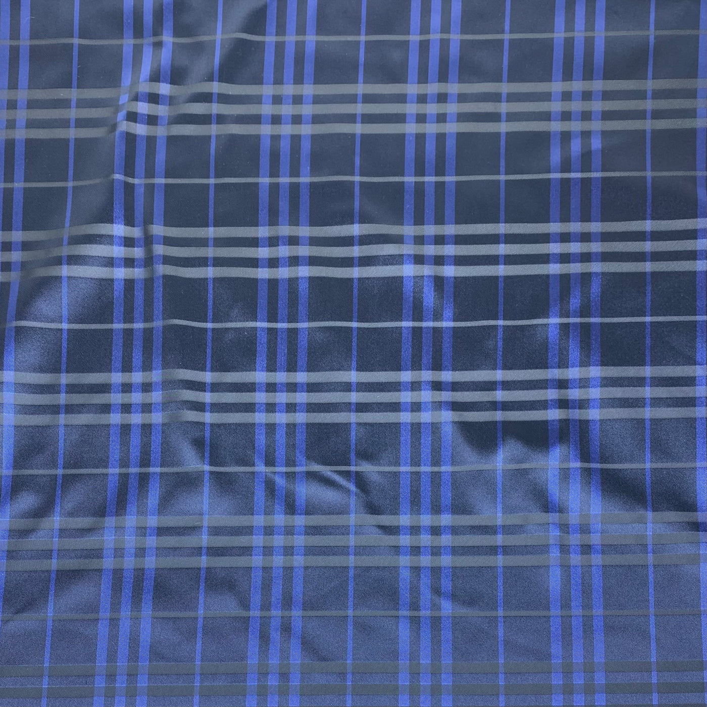 Plaid Silk/Polyester Jacquard - Blue / Black - Remnant