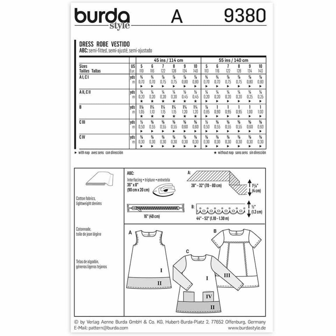 Burda Kids 9380 - Dress Sewing Pattern