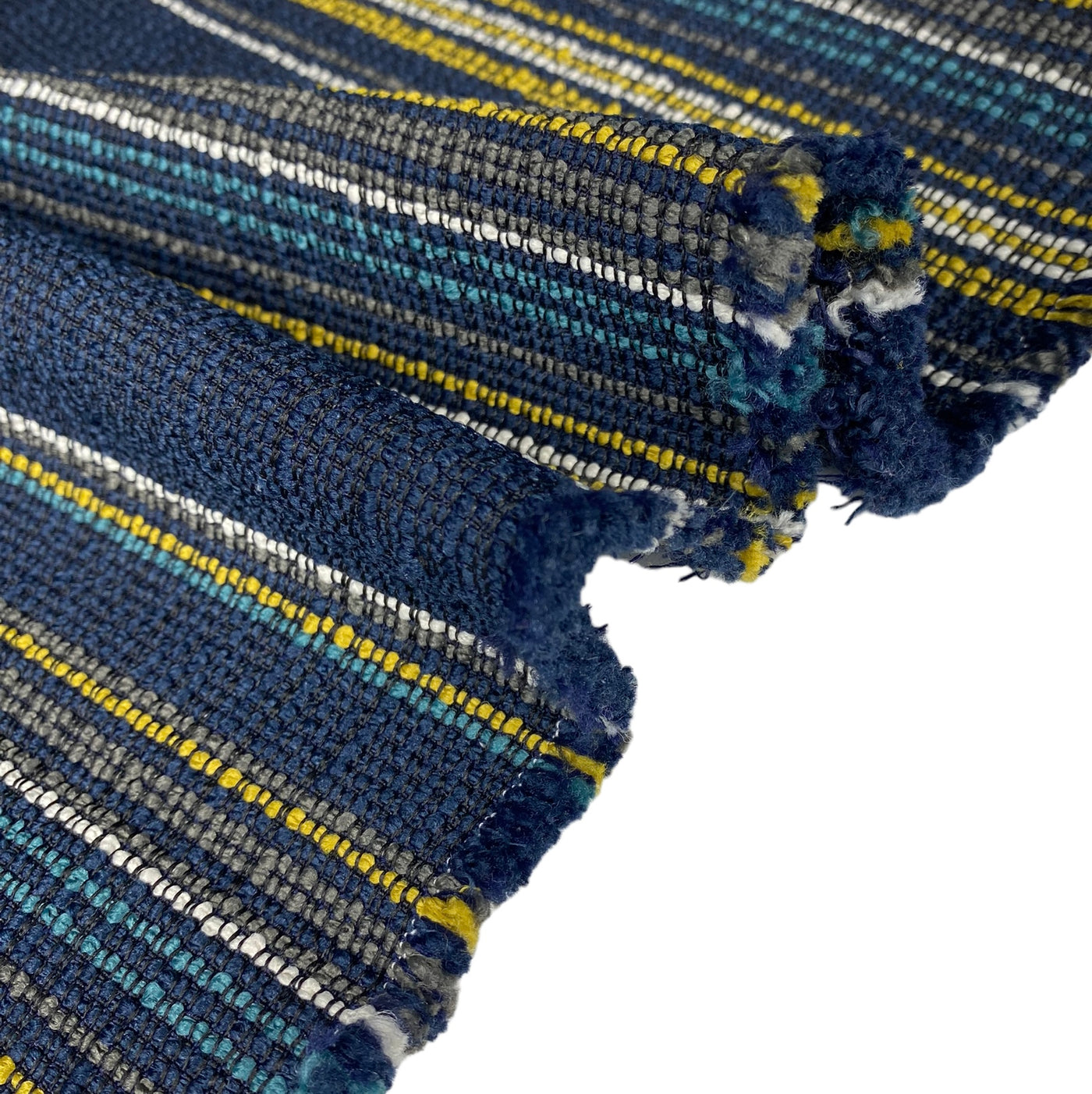 Upholstery Designer Remnant - Striped - Blue/Yellow/White/Grey