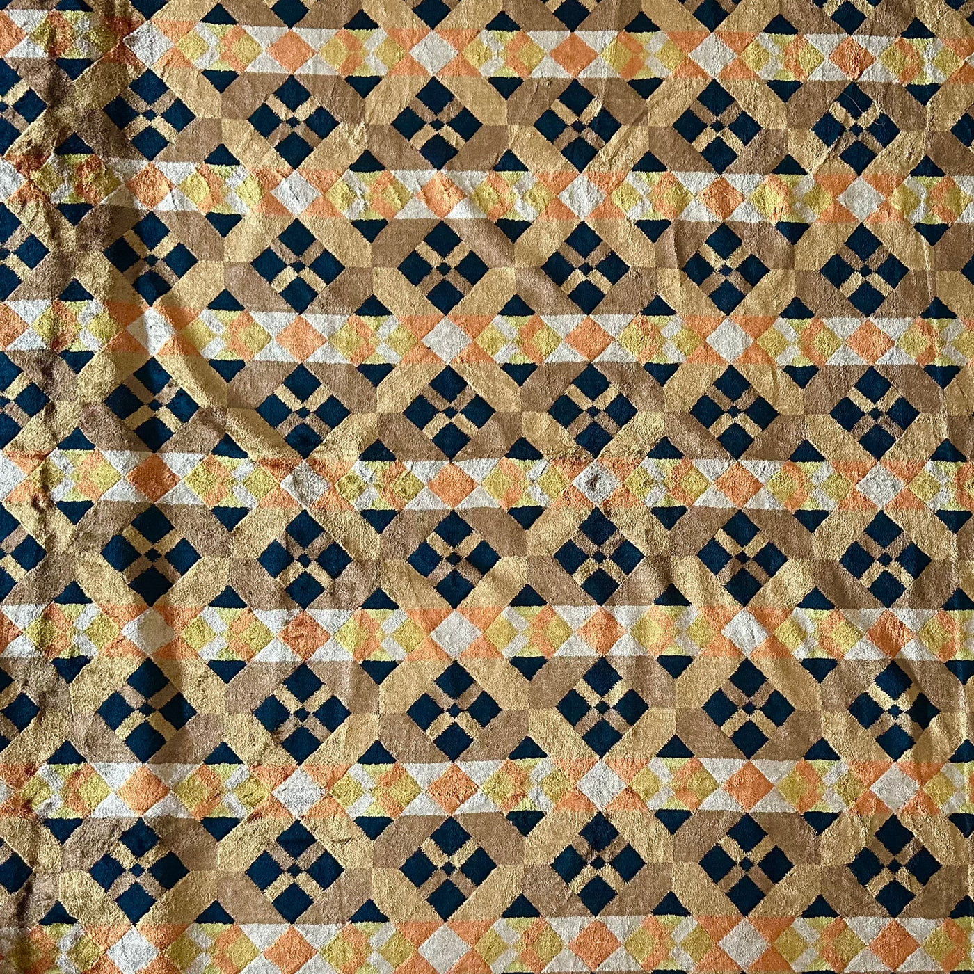 Patterned Cotton Velvet Upholstery - Designer Remnant - Brown/Orange/Black/Yellow