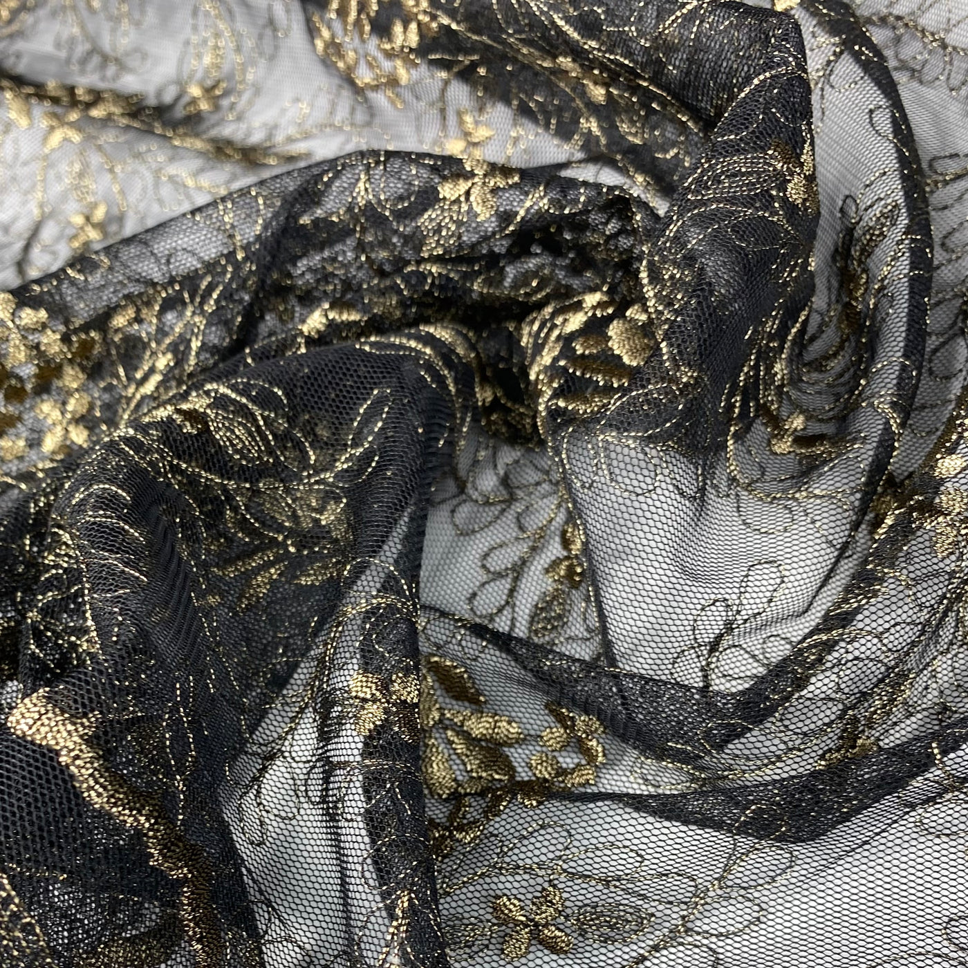 Embroidered Mesh - Remnant - Black/Gold