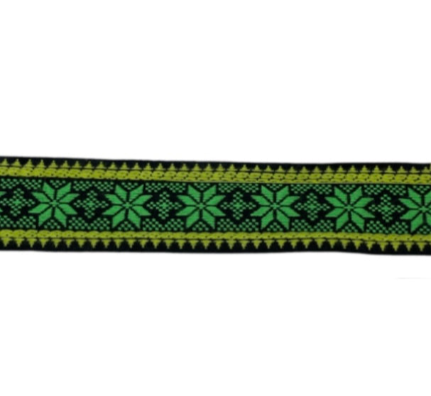 Woven Jacquard Ribbon  - Black/Green/Yellow