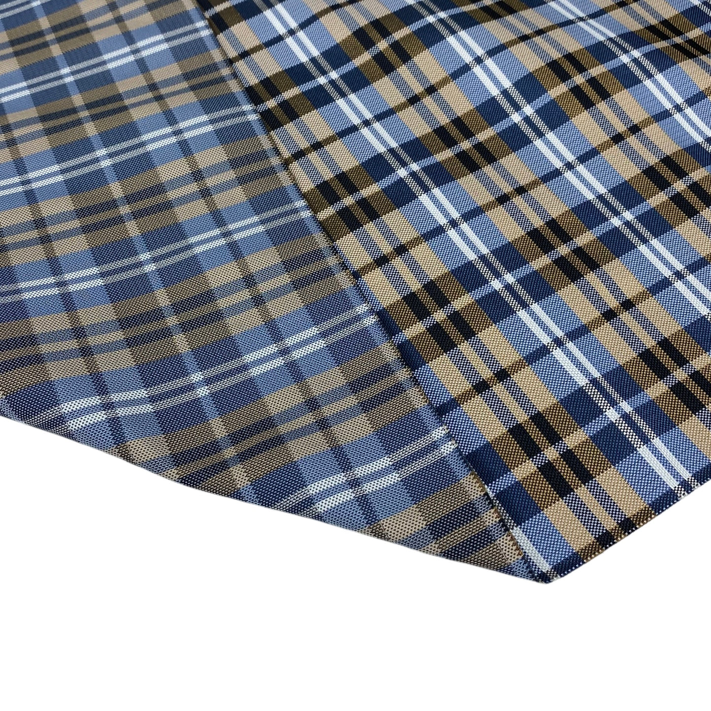 Plaid Silk/Polyester - Blue / Brown / White - Remnant