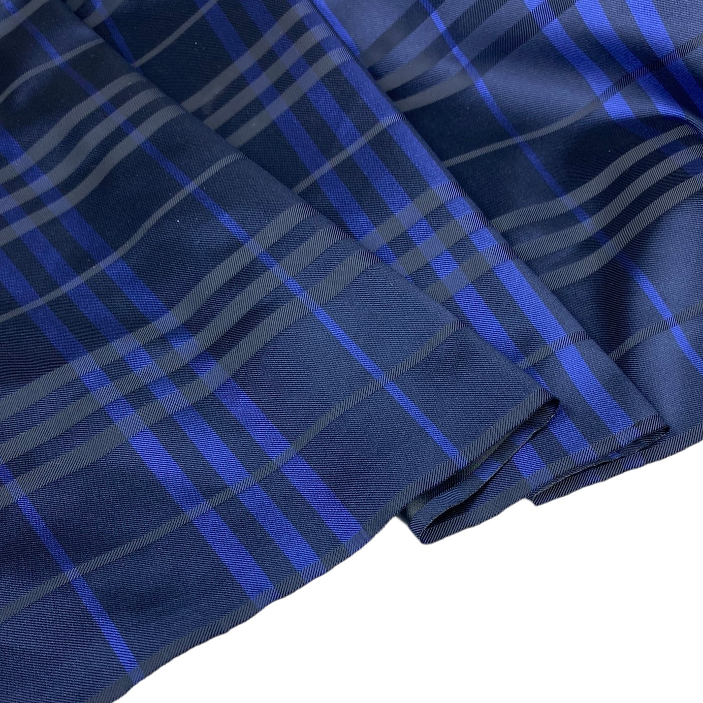 Plaid Silk/Polyester Jacquard - Blue / Black - Remnant