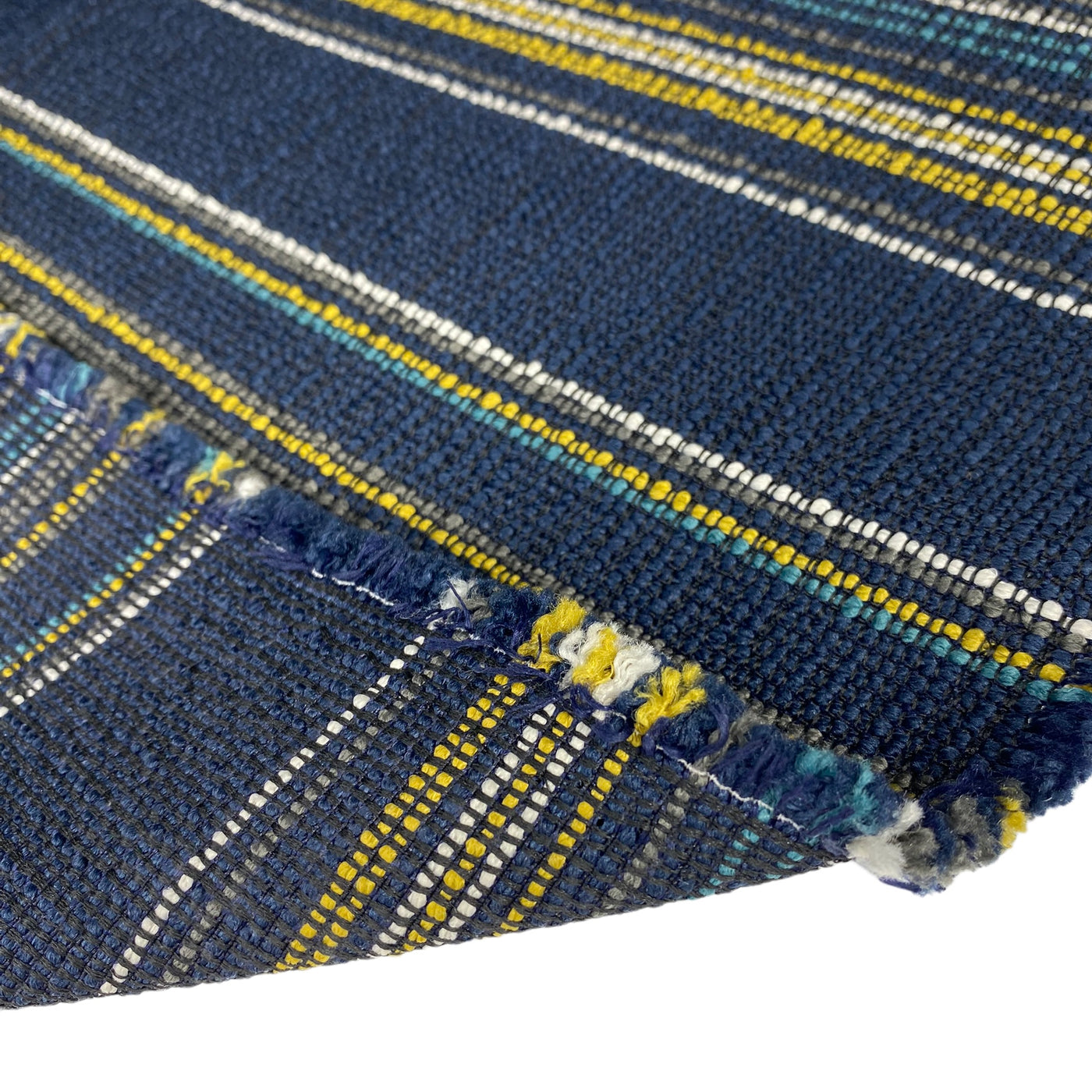 Upholstery Designer Remnant - Striped - Blue/Yellow/White/Grey