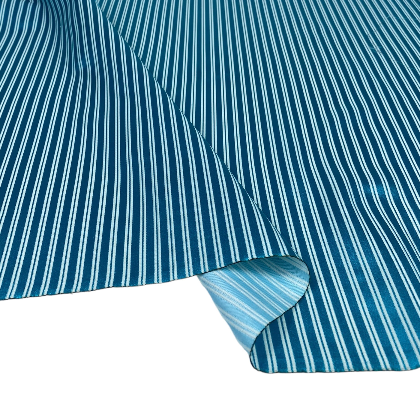 Striped Silk/Polyester Jacquard - Aqua/White - Remnant