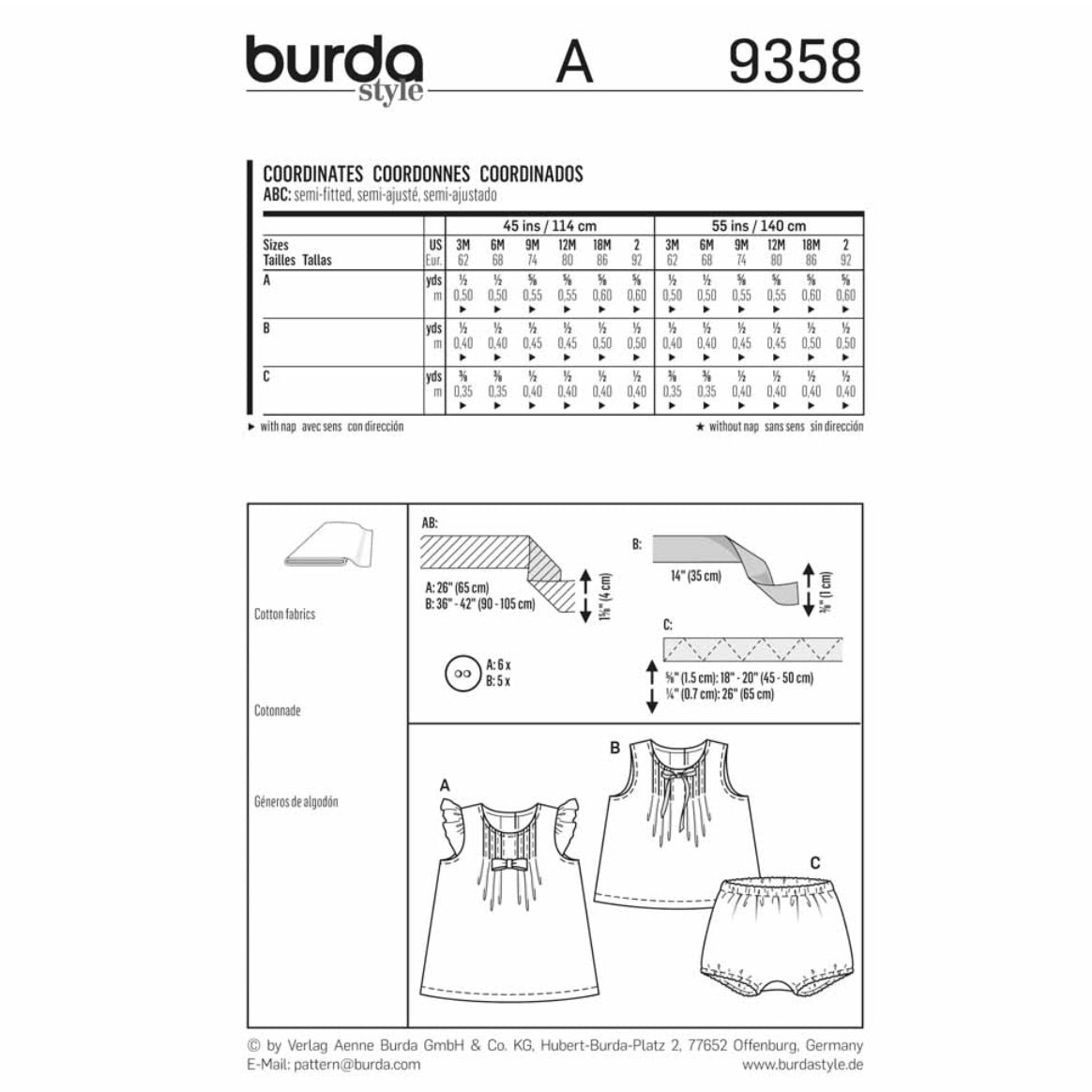 Burda Kids 9358 - Dress & Shorts Sewing Pattern