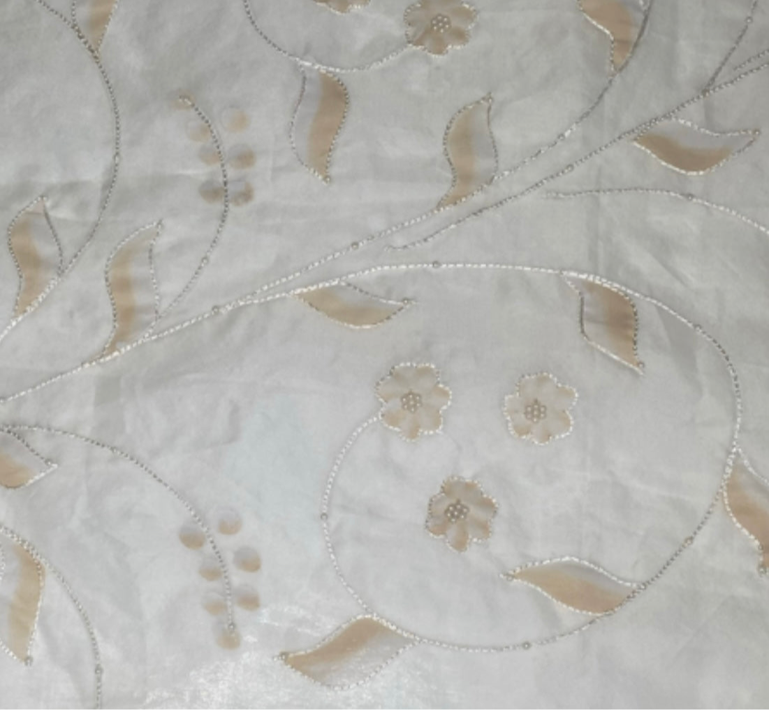 Embroidered Beaded Silk Organza - White/Beige