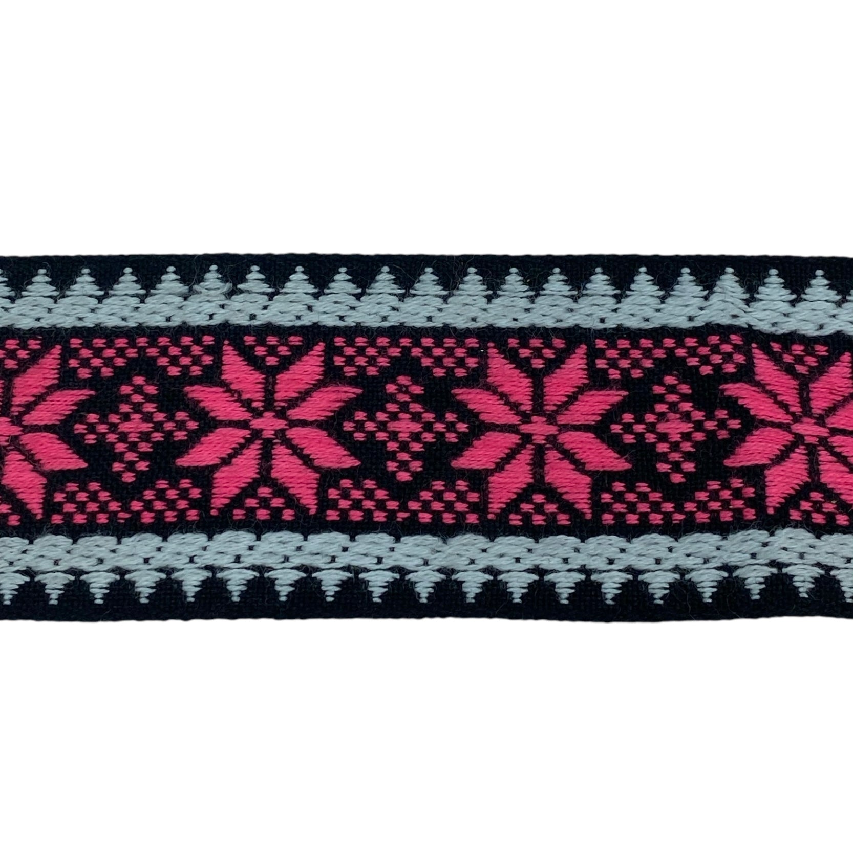 Woven Jacquard Ribbon  - Black/Pink/White