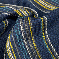 Upholstery Designer Remnant - Striped - Blue/Yellow/White/Grey