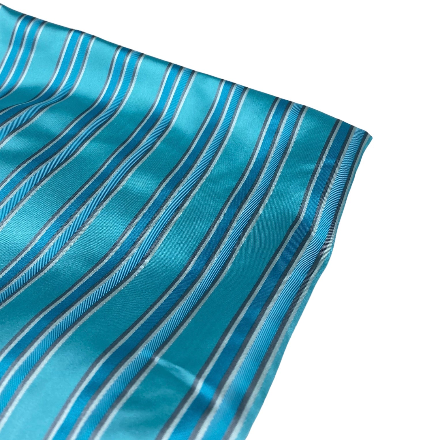 Striped Silk/Polyester - Aqua/Grey/White - Remnant