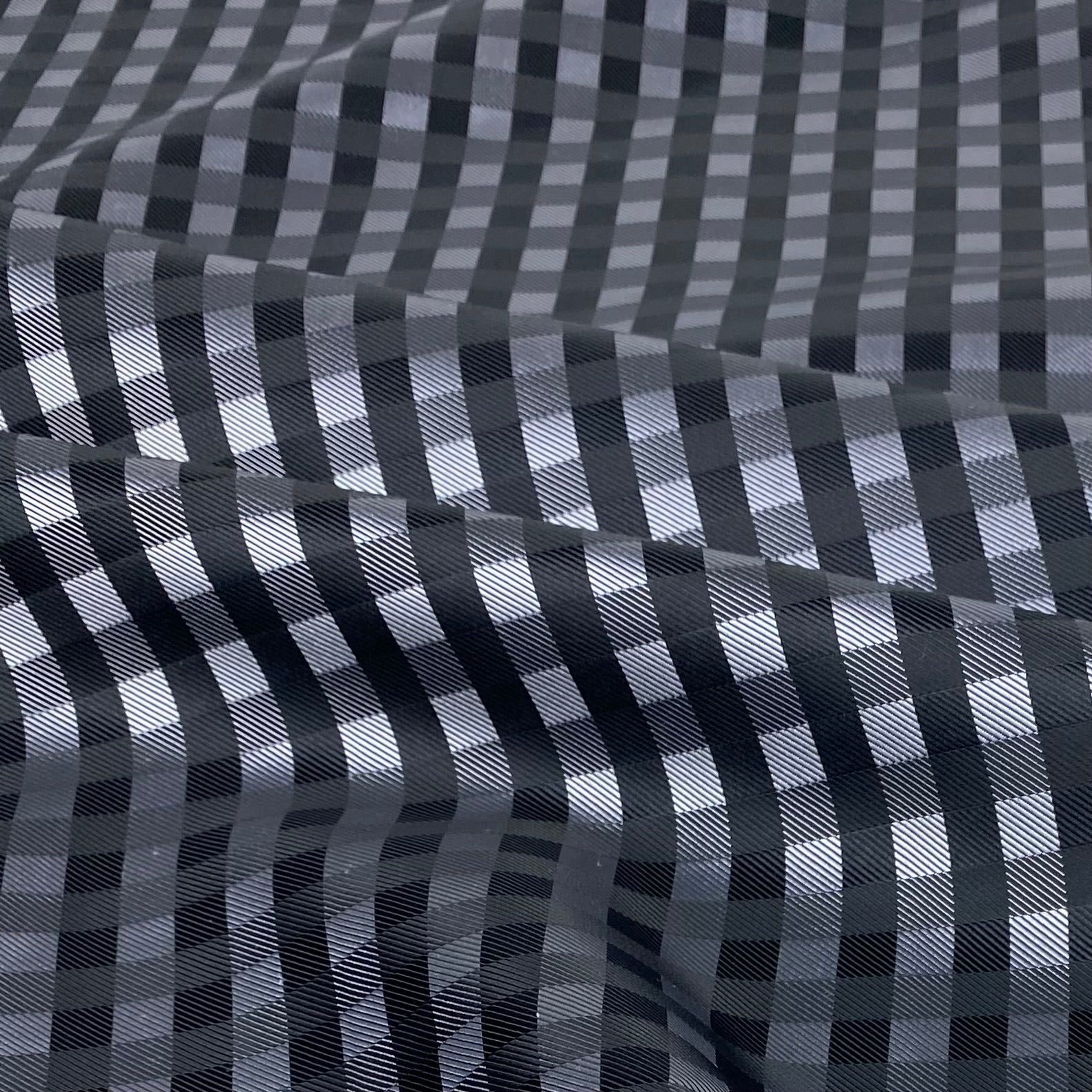 Plaid Silk/Polyester Jacquard - Grey / Black - Remnant