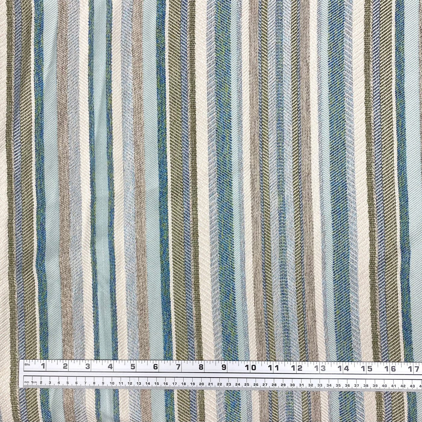 Striped Upholstery Remnant  - Ivory/Blue/Beige/Green