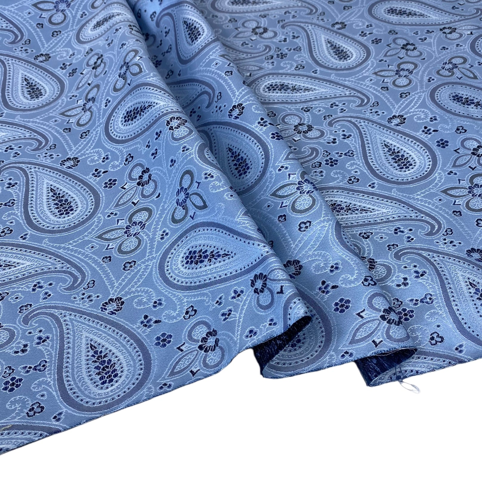 Paisley Silk/Polyester Jacquard Remnant - Blue