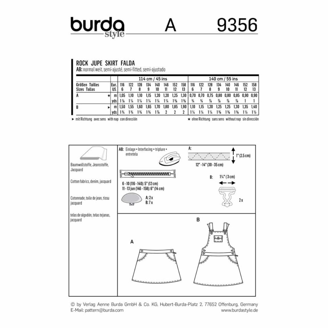 Burda Kids 9356 - Skirt Sewing Pattern